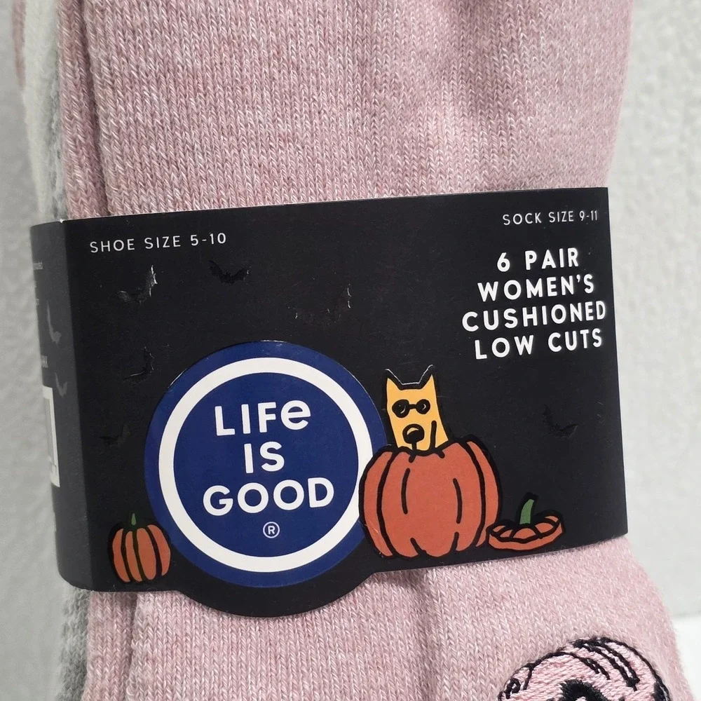 Life is Good Women's Cushioned Low Cut Socks 5 Pairs Size 5-10 Pink Halloween